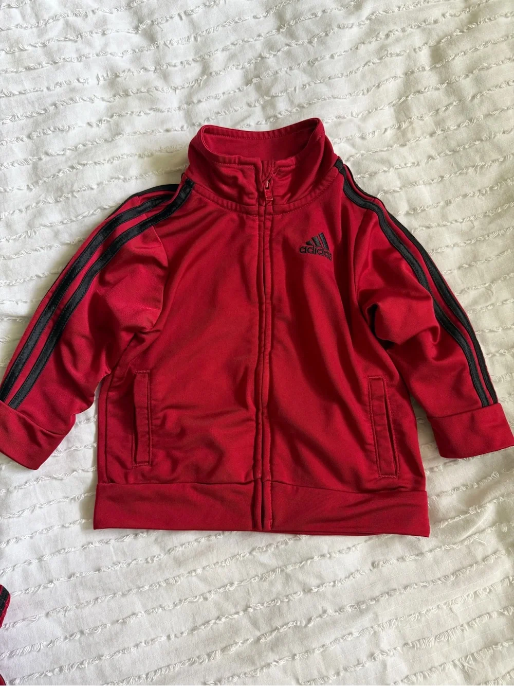 Adidas Baby 2 Piece Track Suit / Jogger Set Red w/ Black Stripes Size: 9 months